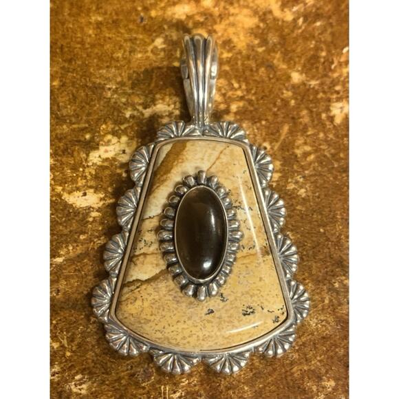 Carolyn Pollack Pendant Sterling Silver, Jasper and Smoky Quartz Southwestern - Picture 3 of 8
